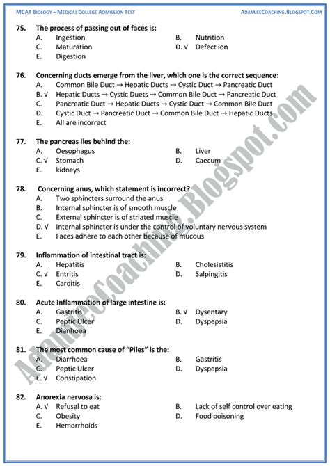 Adamjee Coaching Mcat Biology Nutrition Mcqs For Medical Entry Test