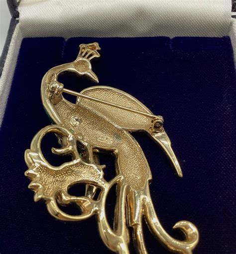Attwood And Sawyer Signed Vintage Brooch Bird Of Paradise Swarovski Crystal Enamel 22ct Gold