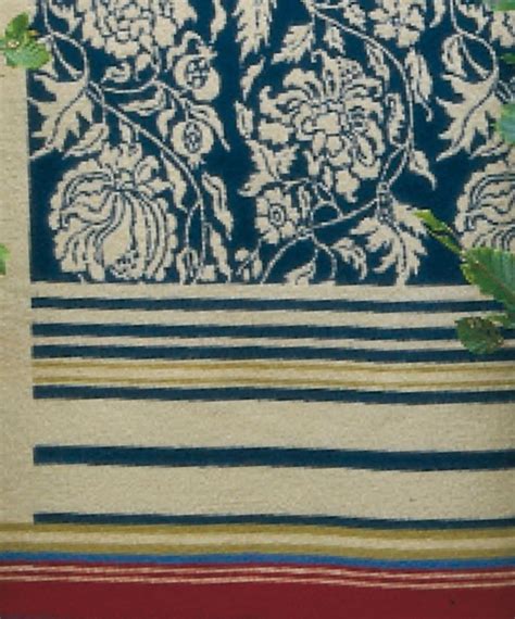 Oleana Blanket With Floral Pattern And Accent Stripes 203b Blue