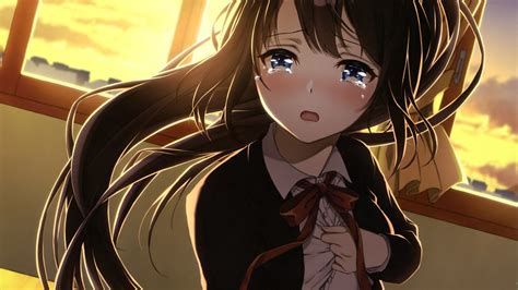 Download 1920x1080 Anime Girl Crying Classroom Sad Face Brown Hair