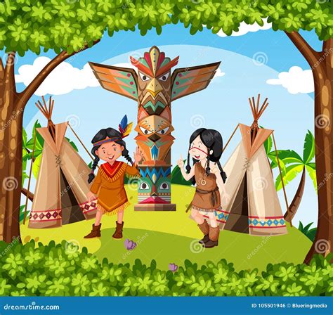 Native American Indians At The Tribe Stock Vector Illustration Of