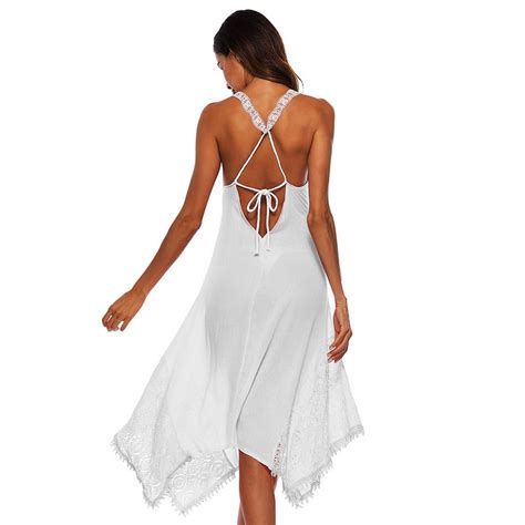 Laamei Sexy Backless Boho Beach Dress Women 2018 Summer Plus Size White