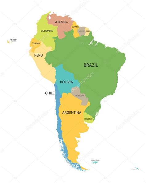 Mapa Colorido Da Am Rica Do Sul Com Nomes De Todos Os Pa Ses Imagem Vetorial De Chrupka