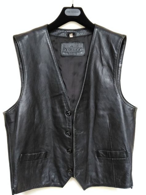 Black Leather Men Biker Vest Genuine Leather Vest Steampunk Waistcoat