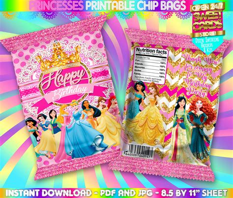 Princesses Printable Chip Bag Design Princess Printable Chip Bag
