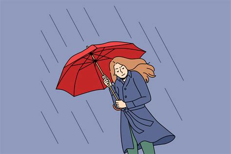 Unhappy Young Woman Going Under Umbrella On Rainy Day Upset Stressed