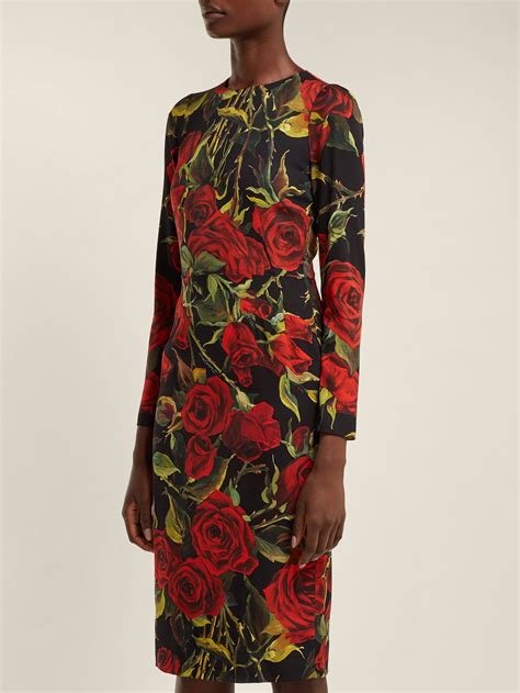 Rose Print Silk Blend Crêpe Dress Dolce And Gabbana Matchesfashion