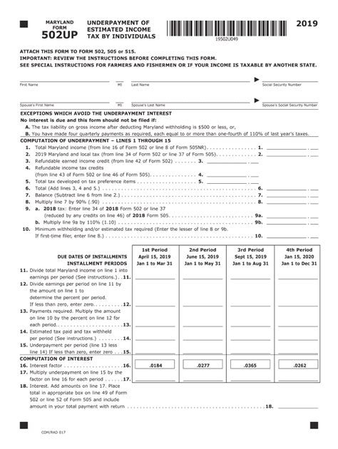 Md 502up 2019 Fill Out Tax Template Online Us Legal Forms