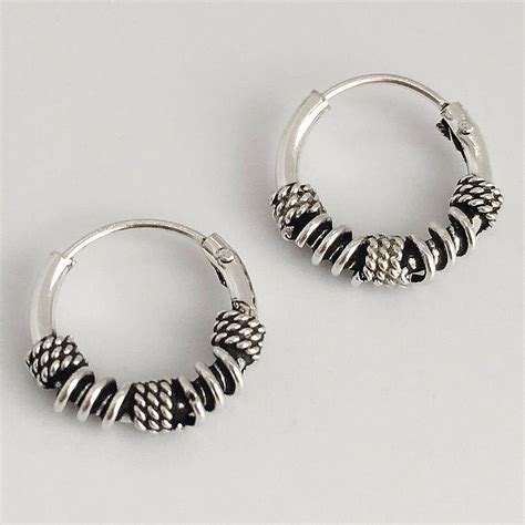 Pair Of Solid Real Sterling Silver Mm Bali Earring Hoops Oxidized