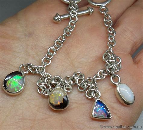 Sterling Silver Opal Charm Bracelet 22d 9