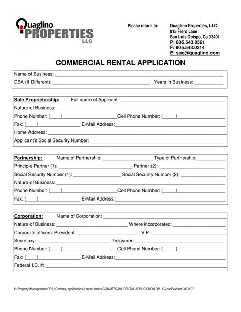 Commercial Property Rental Application Form 2023