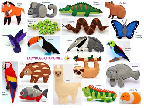 Amazon Rainforest Animals Felt Toys Ornaments Magnets Etsy Felt