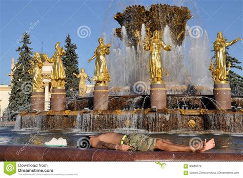Young Man Resting At A Fountain Friendship Of Peoples Editorial Stock