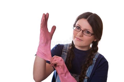 Girl Wearing Rubber Gloves Stock Image Image Of Habit 17770135