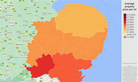 East Of England House Prices Per Square Metre In Maps And Graphs