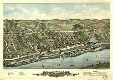 Vintage Pictorial Map Of Windsor Locks Ct 1877 Drawing By