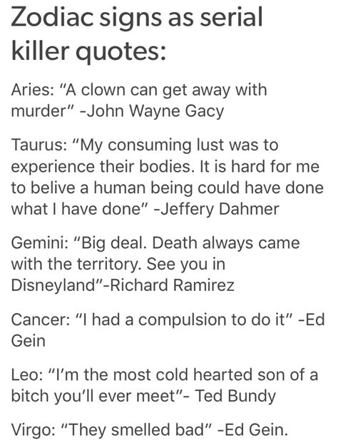𝖒𝖗 𝖇𝖗𝖎𝖌𝖍𝖙𝖘𝖎𝖉𝖊 On Twitter Zodiac Signs As Serial Killer Quotes