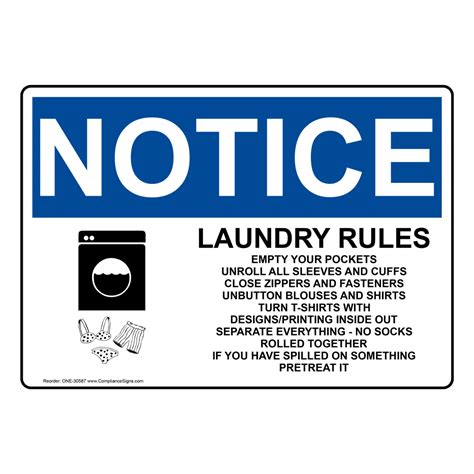 Osha Laundry Room Rules For Residents Use Only Sign One 30589