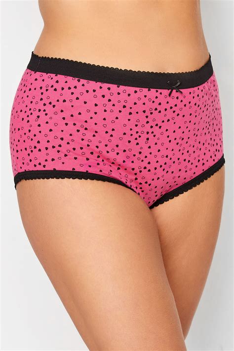 Yours Plus Size Curve 5 Pack Hot Pink Heart Print Full Briefs Yours Clothing