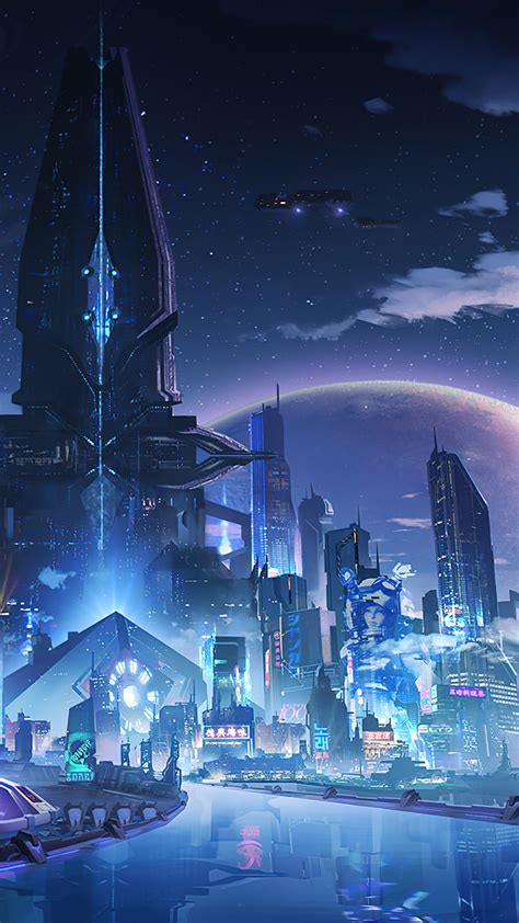 Free Download Sci Fi City Night Art 4k Phone Iphone Wallpaper 5970b