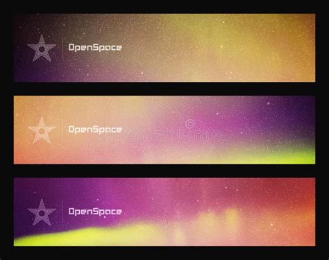 Set Of Horizontal Banners With Beautiful Starry Sky And Northern Lights