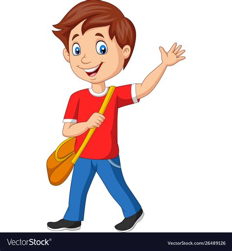 Cartoon School Boy With Backpack And Waving Vector Image