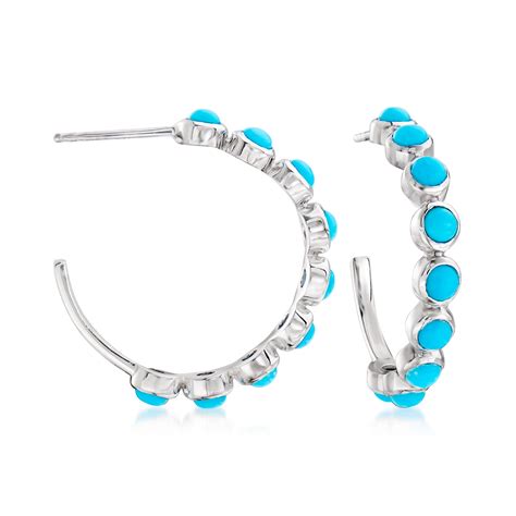 Turquoise C Hoop Earrings In Sterling Silver 1 Ross Simons
