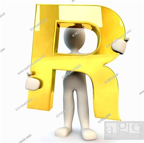 3d Human Character Holding Golden Alphabet Letter R 3d Render
