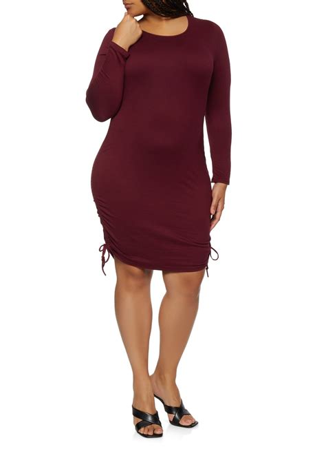 Plus Size Ruched Side Bodycon Dress Fitted Bodycon Dress Mid Length