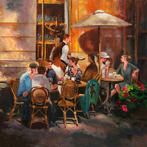 Yary Dluhos Paris Sidewalk Cafe Restaurant Original Impressionism Oil Painting Pinturas