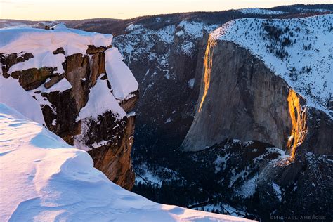 Winter Light On Horsetail Fall From Taft Point Yosemite National Park