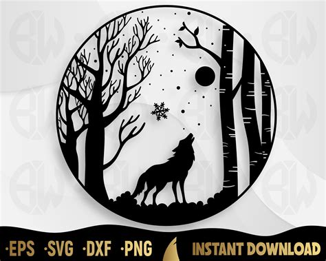 Wolf Howling At Moon In Winter Svg Wild Animal Silhouette Etsy Uk