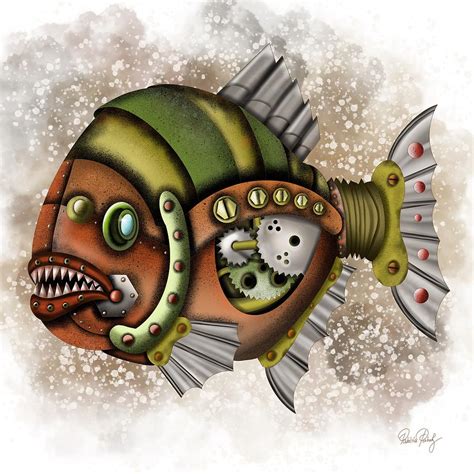 Steampunk Fish Painting By Patricia Piotrak