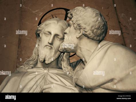 Kiss Of Judas Marble Statue Beside The Scala Sancta In The Lateran