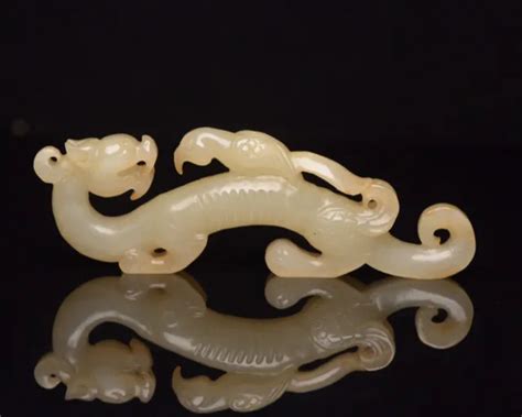 Chinese Natural Hetian Jade Hand Carved Exquisite Dragon Phoenix