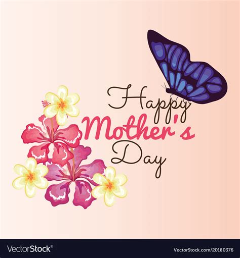 Happy Mothers Day Card With Butterfly And Floral Vector Image