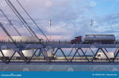 Commercial Vehicles Over The Double Decker Bridge Stock Illustration