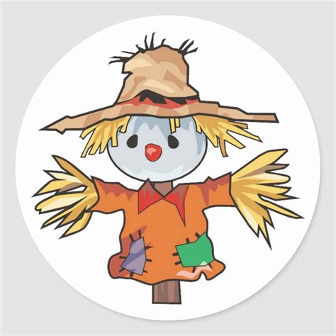 Cartoon Autumn Scarecrow Classic Round Sticker Zazzle Рисование