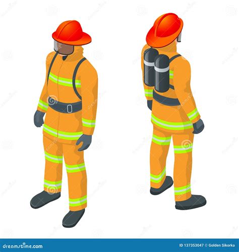 Isometric Fireman Vector Illustration Under Danger Situation All