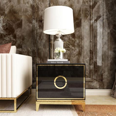 gold nightstand black bedroom nightstand   drawers square bedside