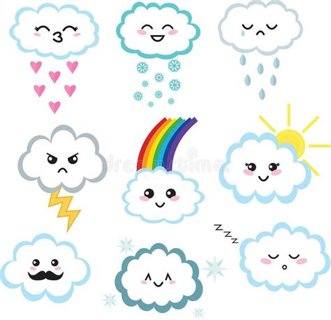 Cute Kawaii Cloud Set Stock Vector Illustration Of Angry 96508717
