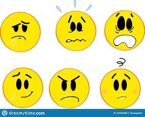 Six Yellow Mood Emotion In Different Expression Stock Illustration