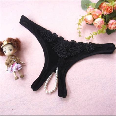 Hot Women Sexy Lingerie Open Crotch Crotchless Low Waist Pearls Thong