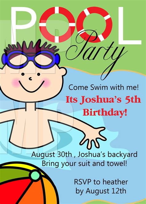 pool party birthday invitations printable