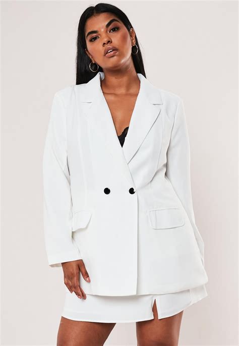 Plus Size White Co Ord Long Double Button Blazer Missguided