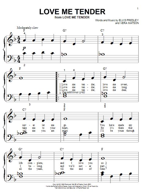 Love Me Tender Sheet Music By Elvis Presley Piano Big Notes 57718