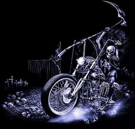 Skeleton On Motorcycle With Scythe Motorcycle Drawing Grim Reaper