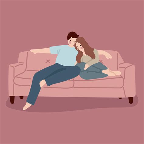 A Couple Cuddling In The Couch Vector Art At Vecteezy