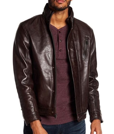 Chocalte Brown Michael Stand Collar Lamb Leather Jacket