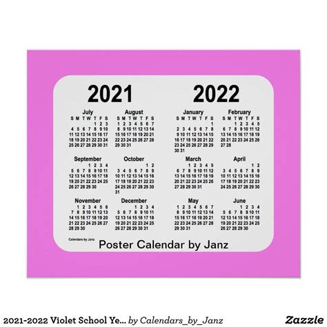 2021 2022 Violet School Year Calendar By Janz Poster School Calendar